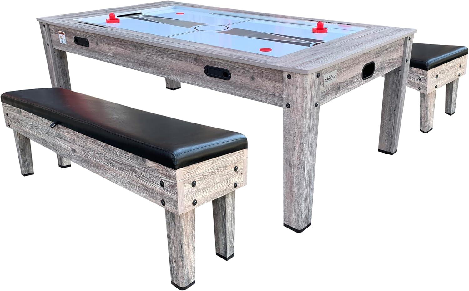 RACK Pool Tables Rack Luxor 7.5-Foot 4-In-1 Multi-Game Swivel Billiard/Pool Table (Blue Felt With 2 Bench)