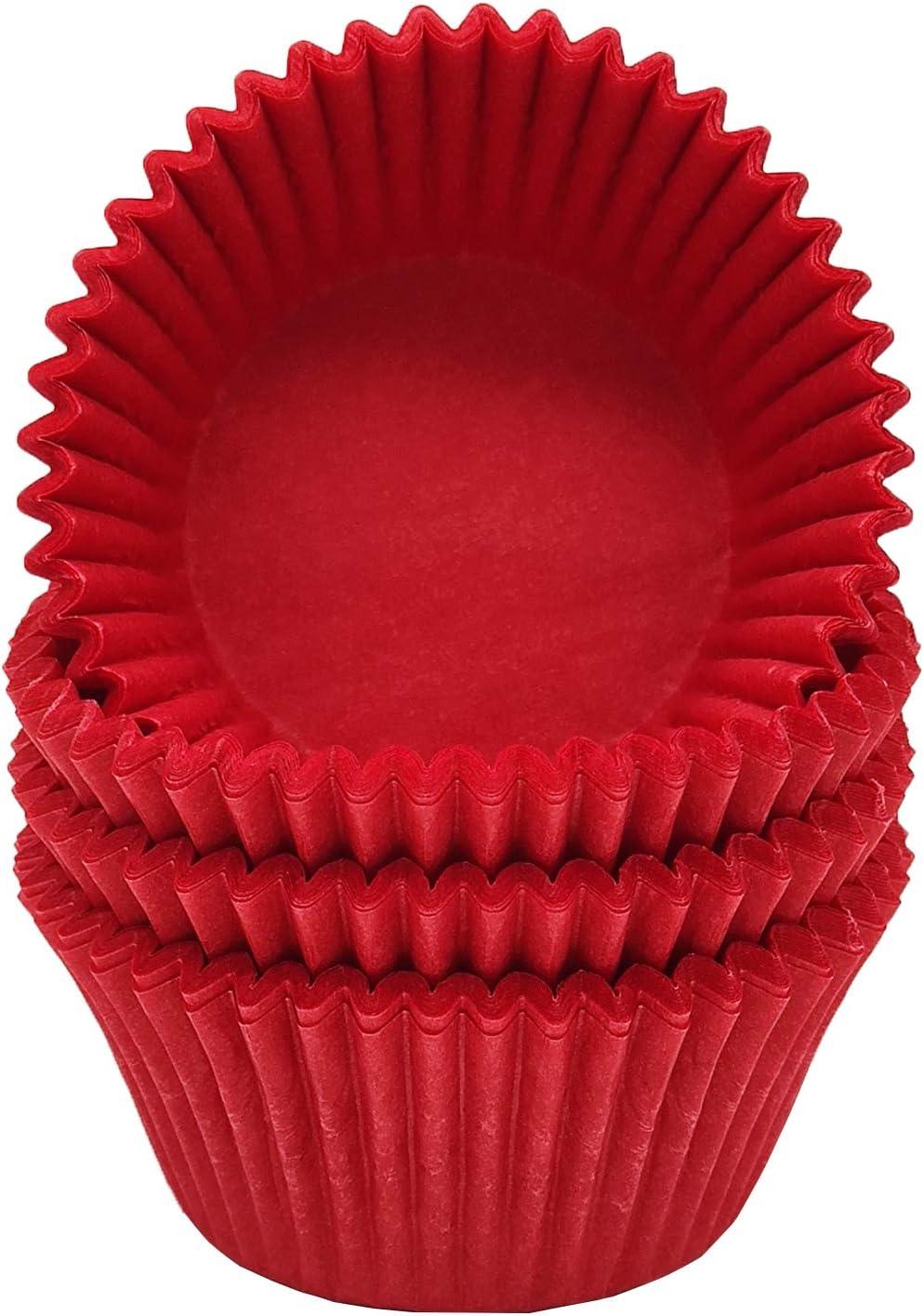 Vibrant Red Greaseproof Paper Cupcake Liners, Standard Size, 100-Count