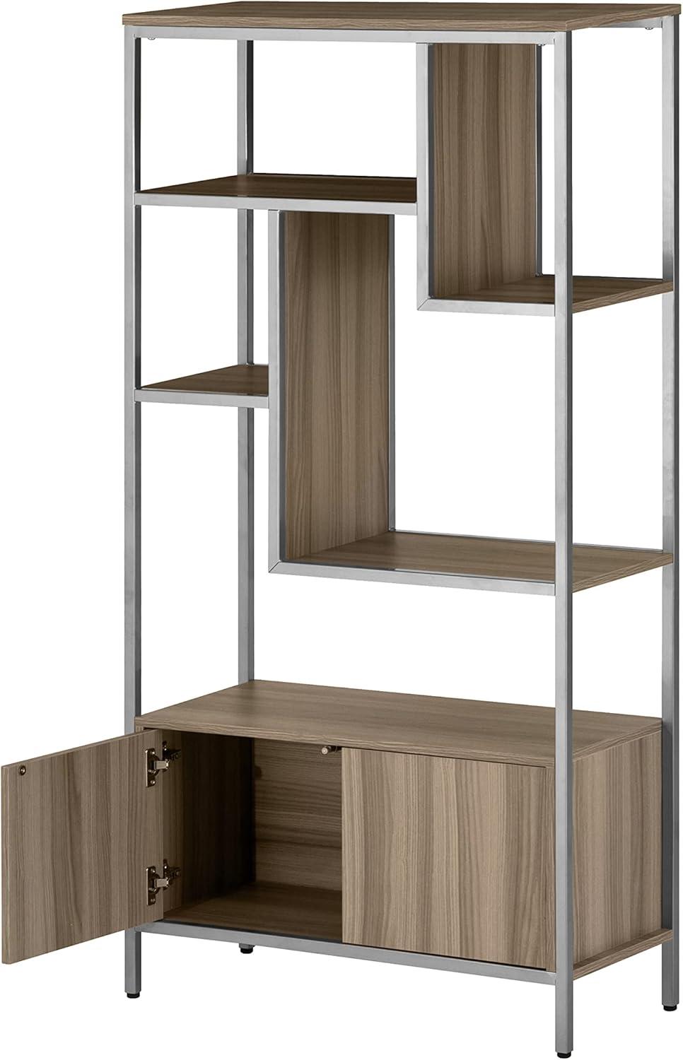 Oak and Silver Adjustable Bookcase with Doors