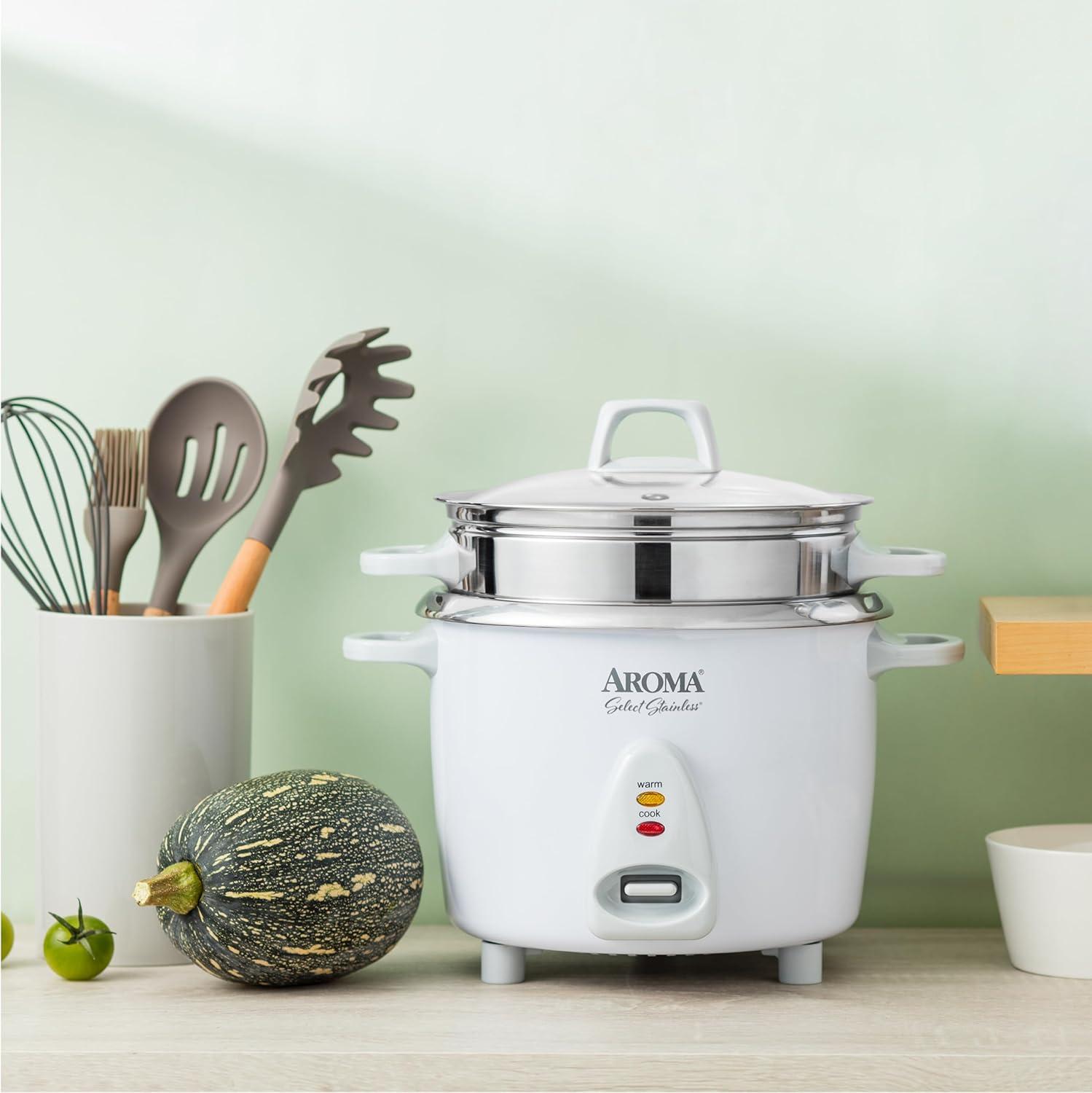 Aroma Aroma  7-Cup (Uncooked) / 14-Cup (Cooked), 3Qt. Rice & Grain Cooker, Stainless Steel Inner Pot, Steam Tray Included