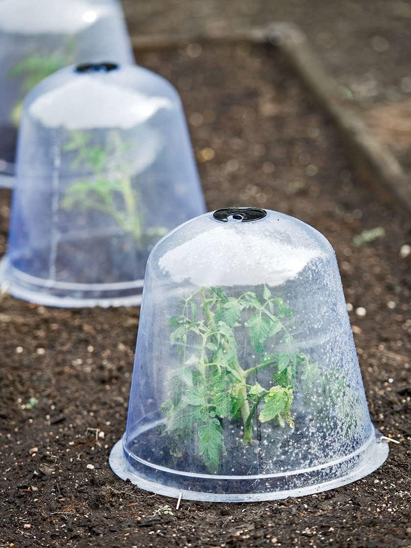 Gardeners Supply Company Large Garden Cloche Plant Protector | Clear Sturdy PVC Plants Bell Dome Heat & Freeze Cover with Top Hole Ventilation for