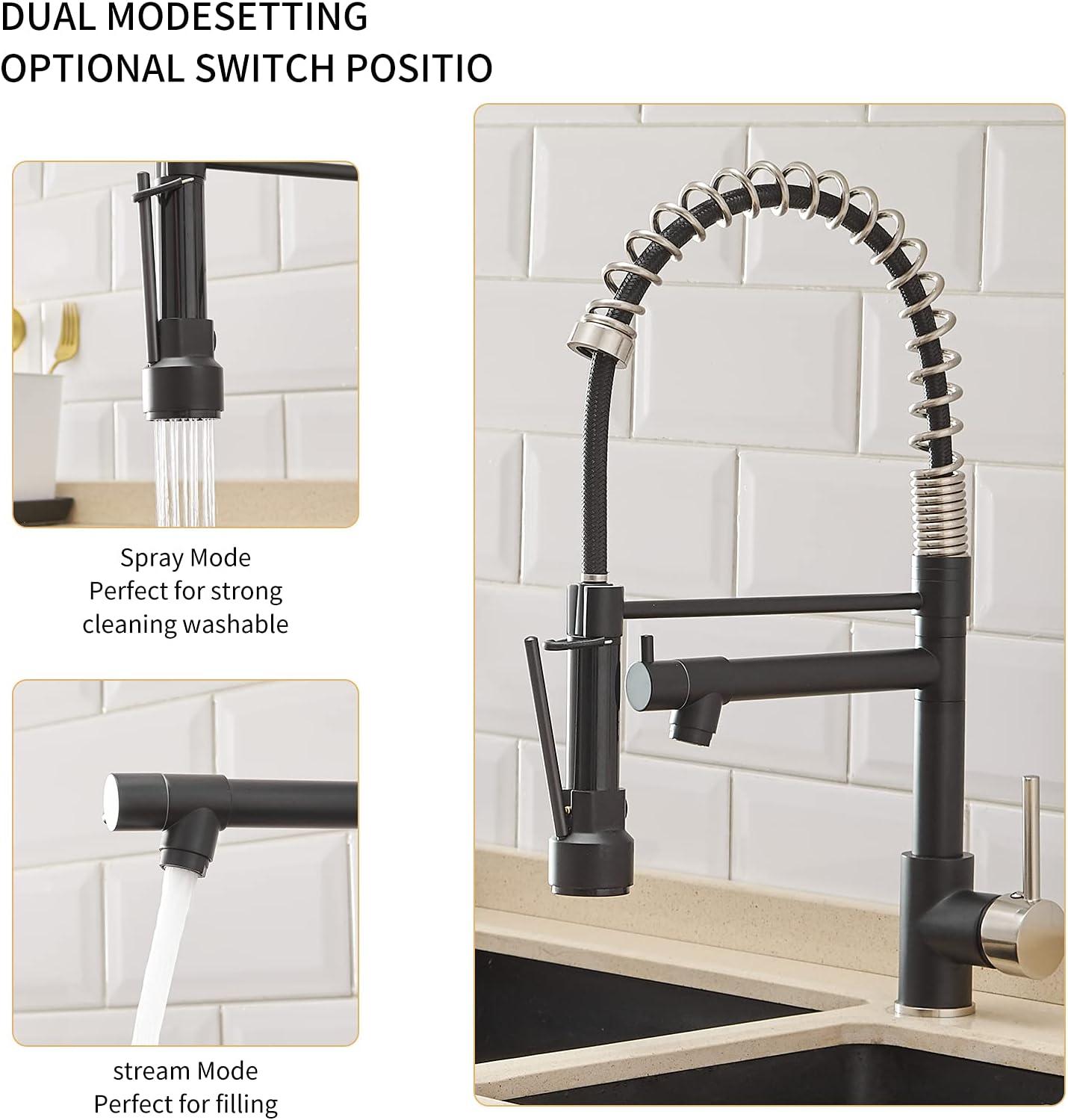 Matte Black Stainless Steel Kitchen Faucet with Pull-out Spray