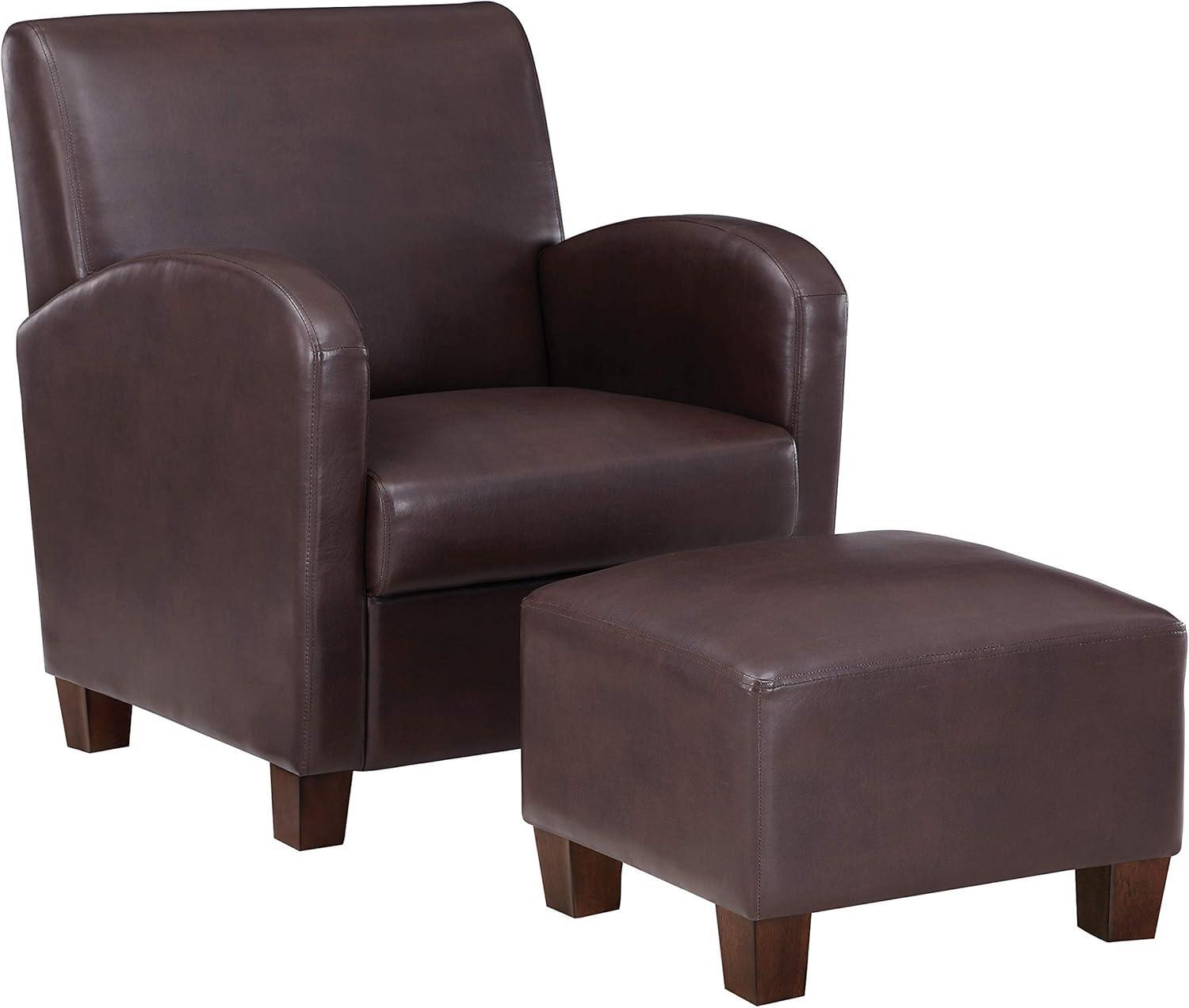 Cocoa Brown Faux Leather Club Chair & Ottoman