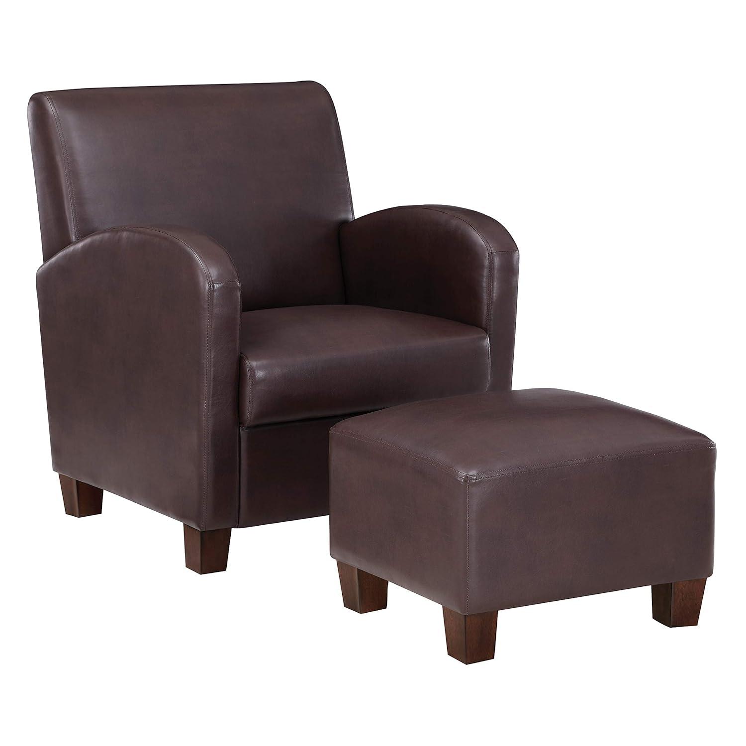 Aiden Chair & Ottoman Cocoa Brown Faux Leather with Medium Espresso Legs
