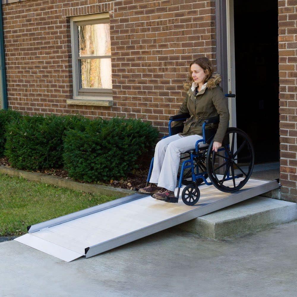 Silver Aluminum 5' Wheelchair Access Ramp with Slip-Resistant Surface