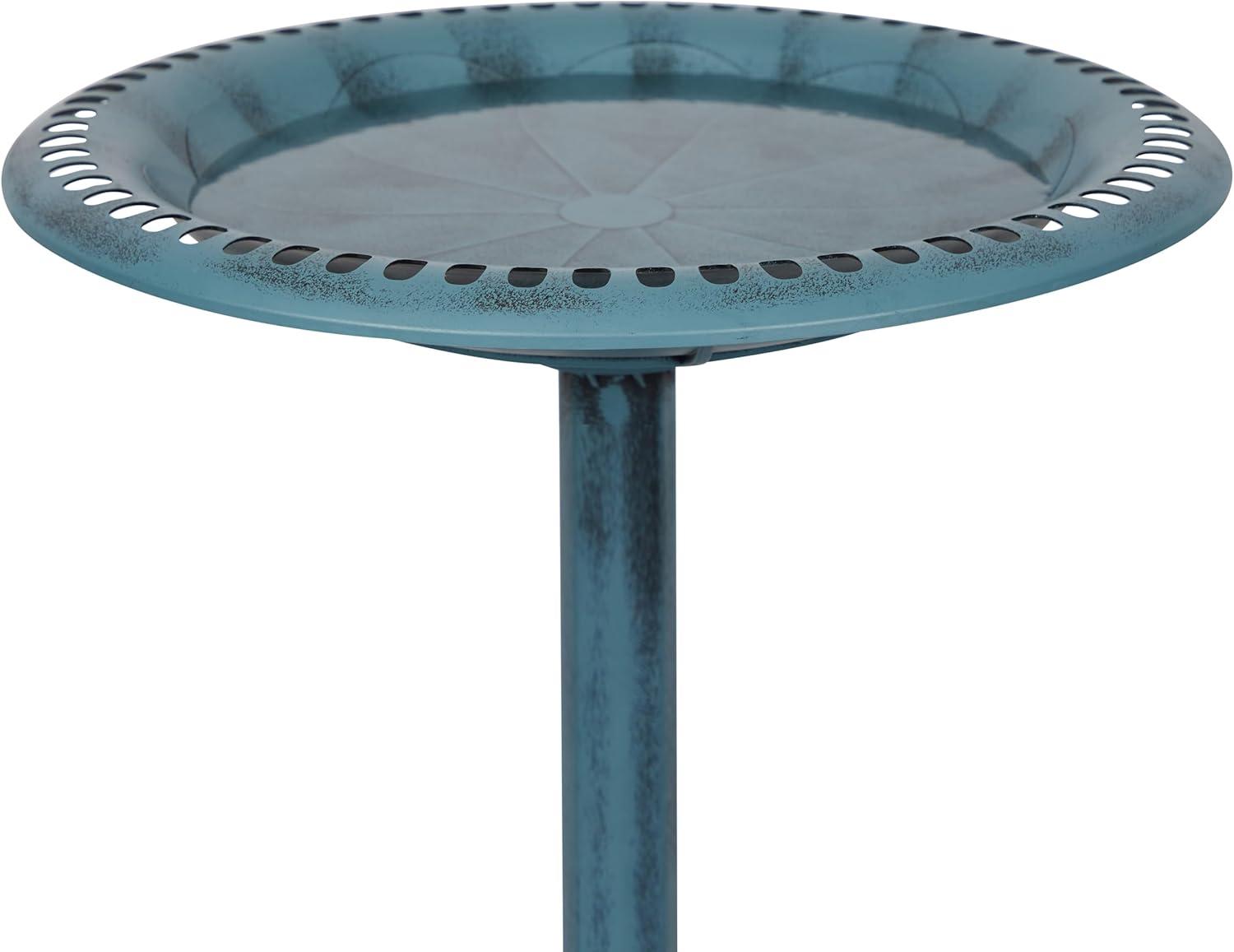 Blue Pedestal Birdbath with Scrollwork Base and Stakes