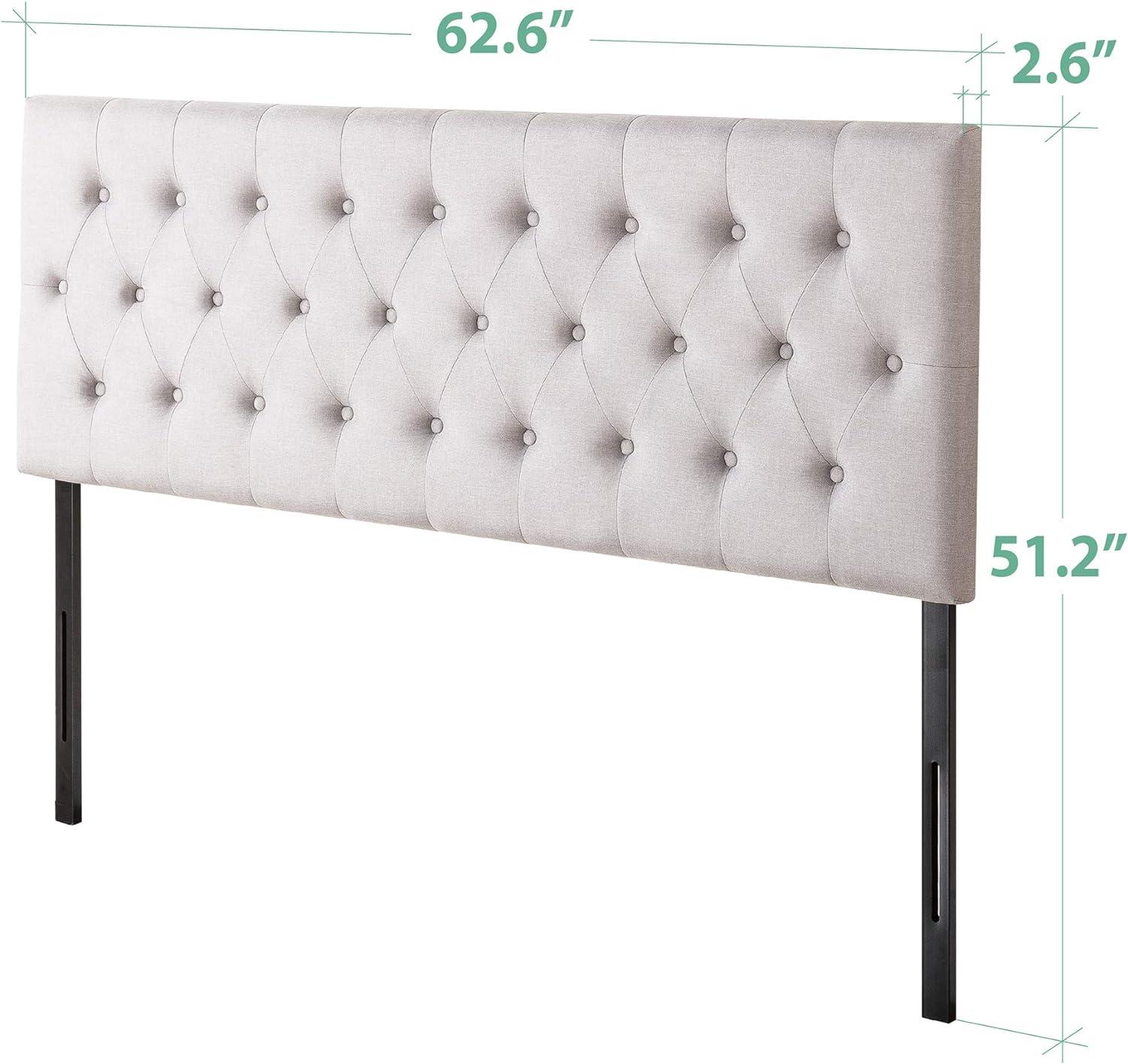 Light Grey Upholstered Tufted Queen Headboard with Adjustable Height