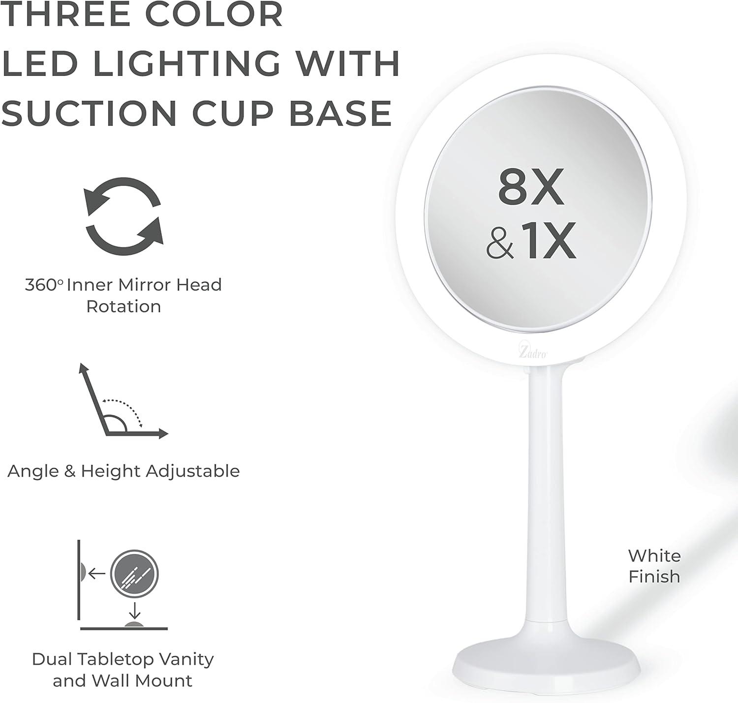 Zadro Hudson LED Lighted Makeup Mirrors w/ Magnification & Suction Cup