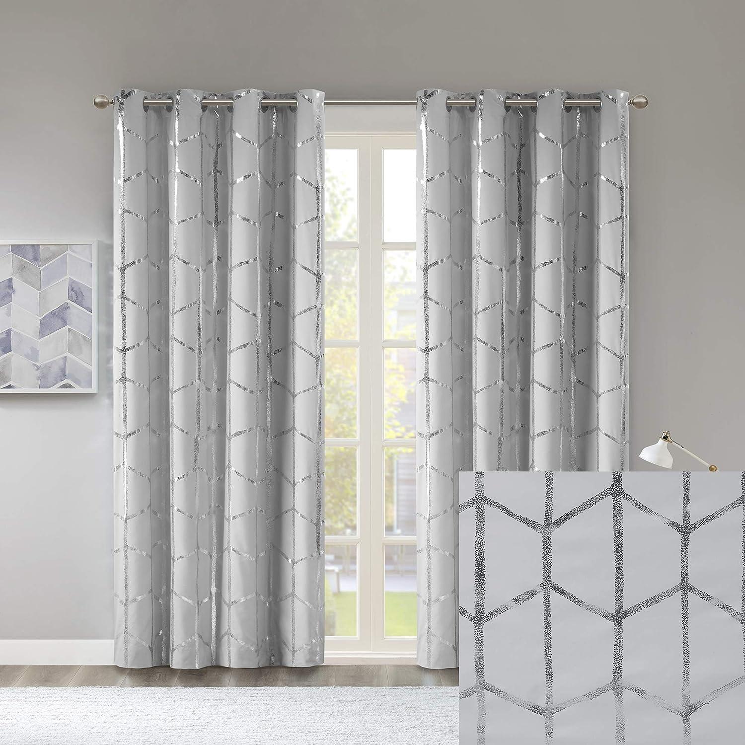 Intelligent Design Raina Geometric Total Blackout Grommet Single Curtain Panel