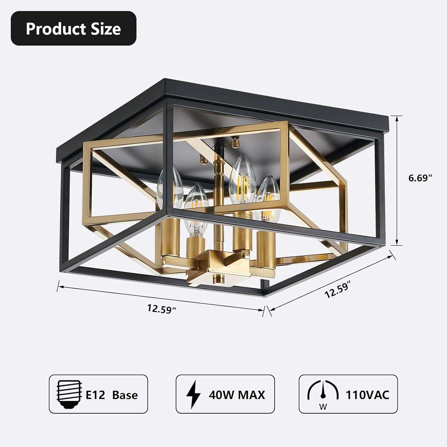 Retro Industrial Candle Style Rectangle Metal Flush Mount Ceiling Light Fixture