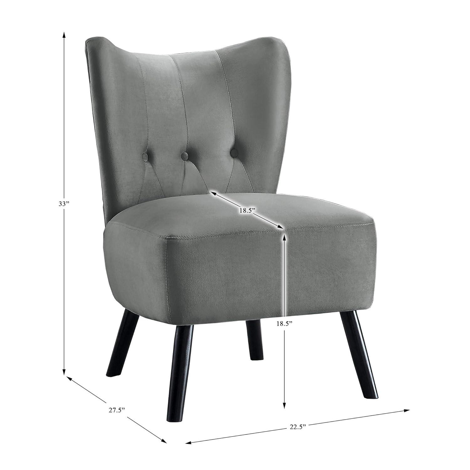 Gray Velvet Button-Tufted Armless Accent Chair