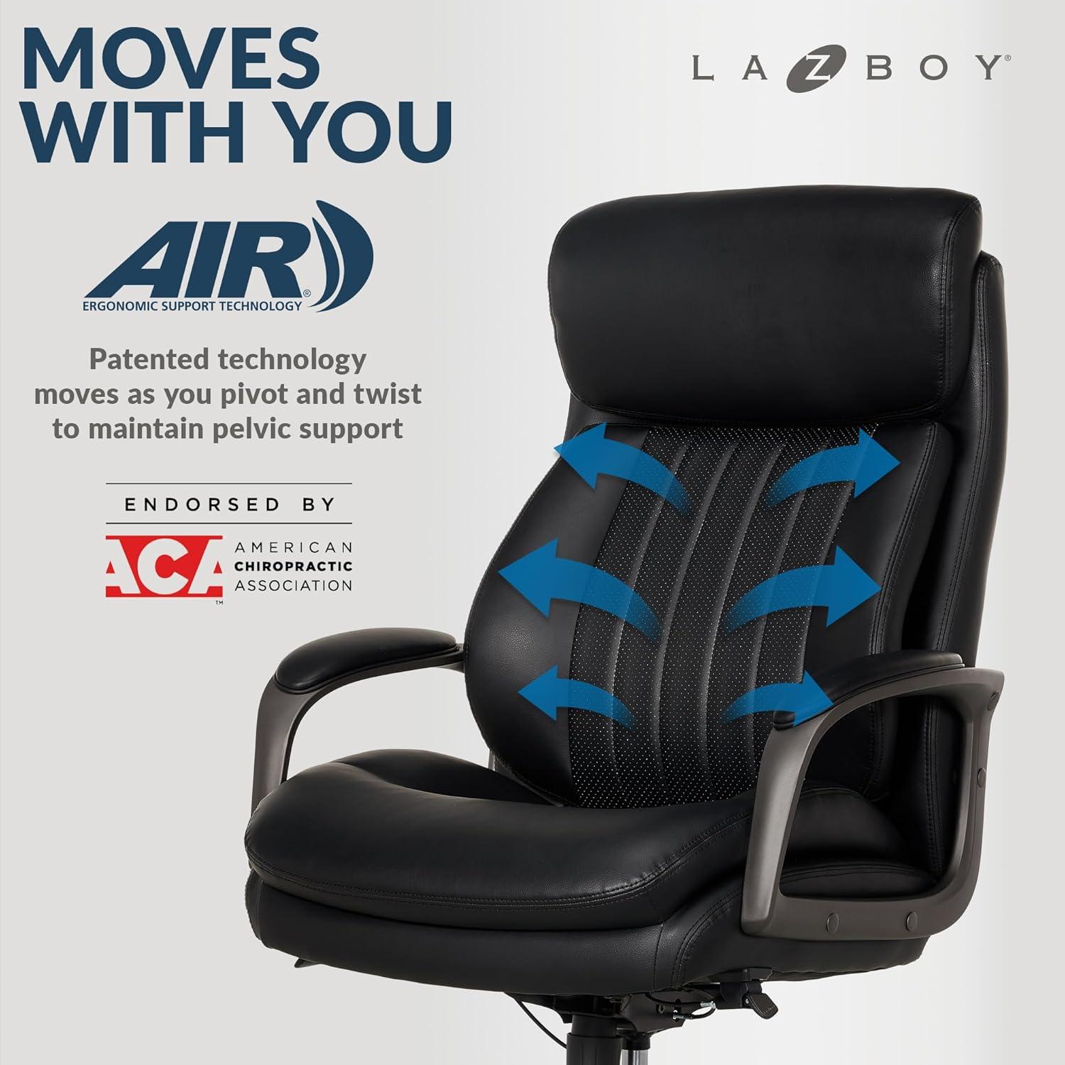 La-Z-Boy La-Z-Boy® Nova Executive Office Chair, Patented AIR Ergonomic Support Technology®, High-Back Premium Comfort & Support, Vegan PU Leather