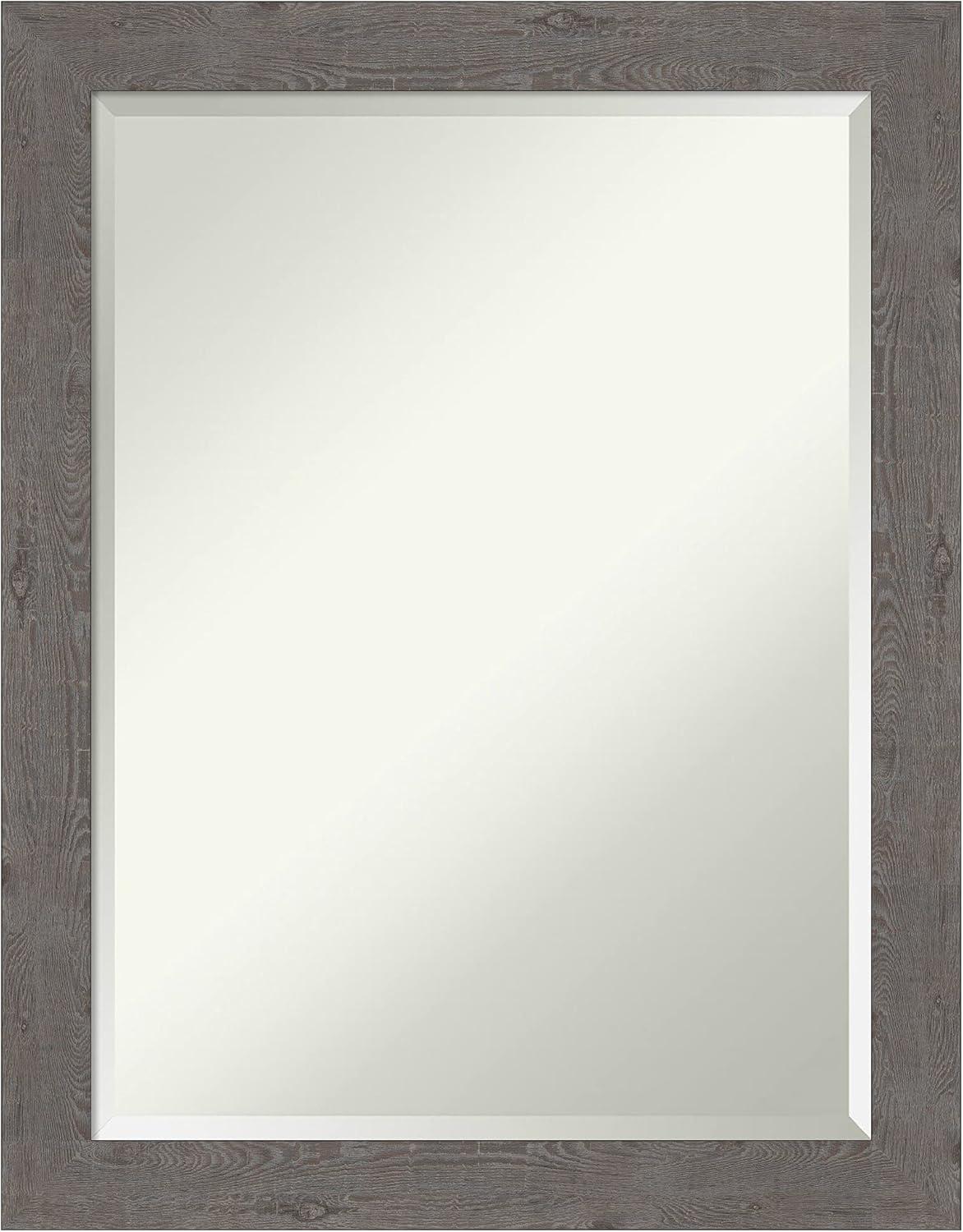 Amanti Art Beveled Bathroom Wall Mirror - Rustic Plank Grey Narrow Frame Outer Size: 21 x 27 in