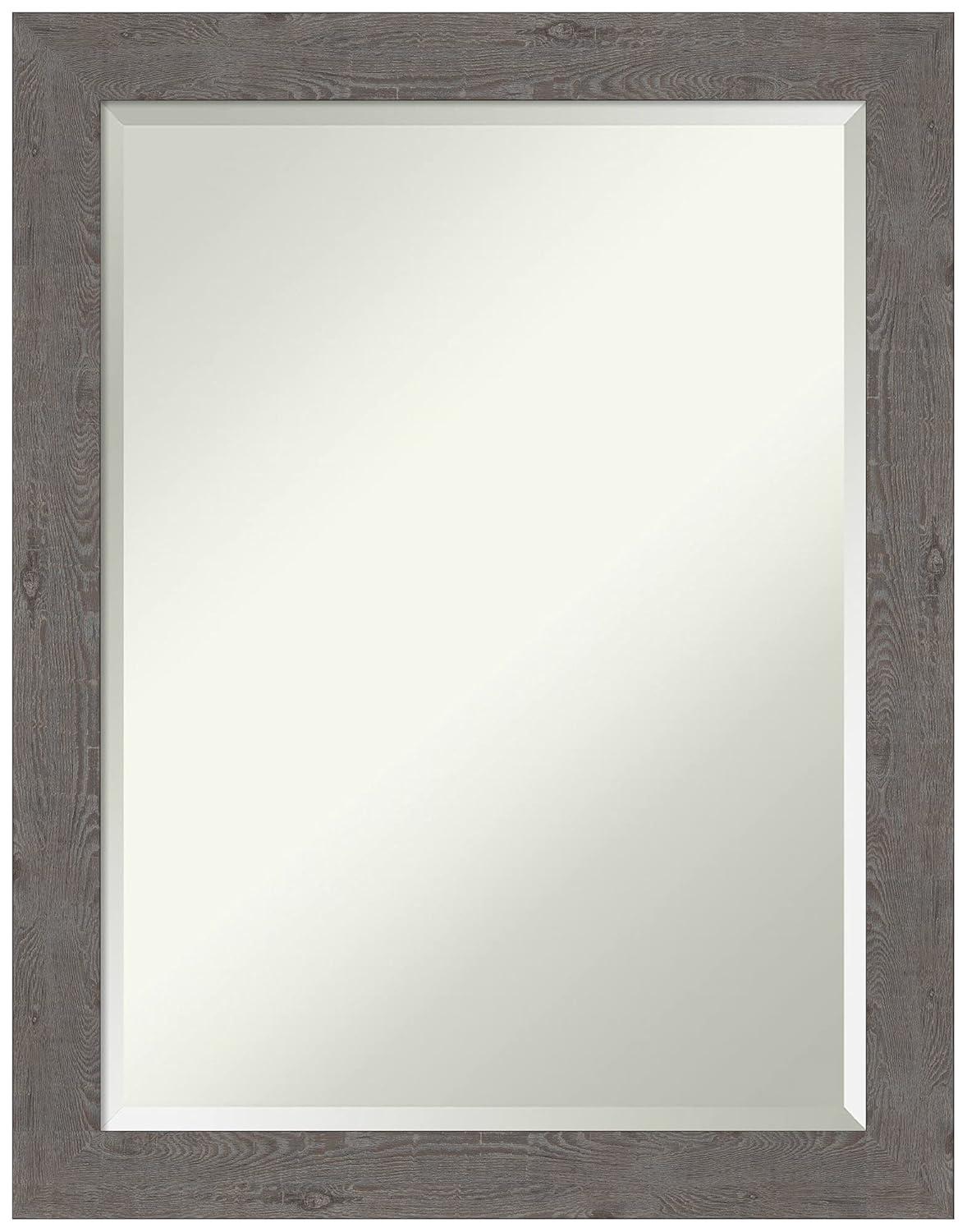 Amanti Art Beveled Bathroom Wall Mirror - Rustic Plank Grey Narrow Frame Outer Size: 21 x 27 in