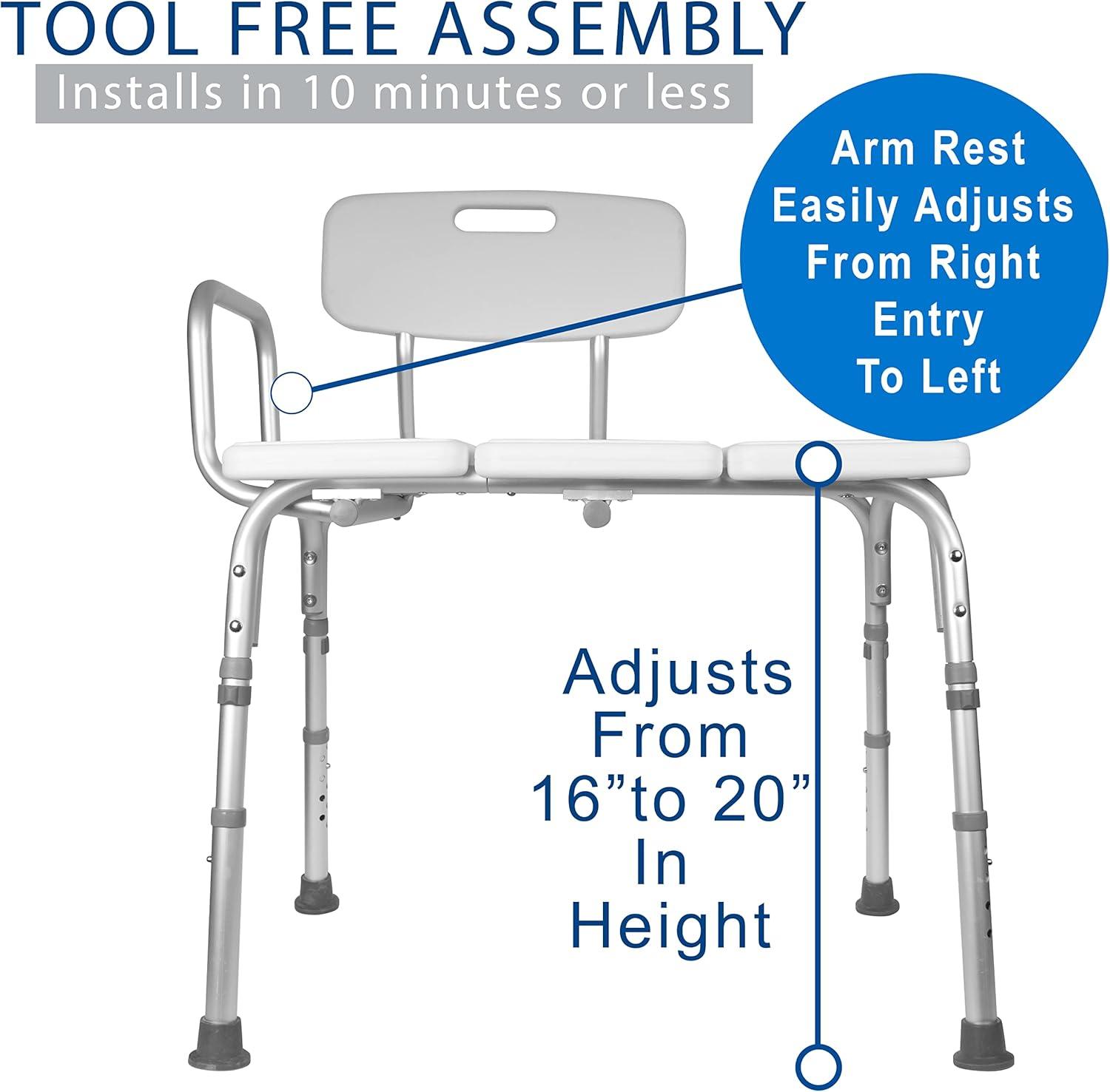 Adjustable Aluminum Transfer Bench with Backrest for Safety