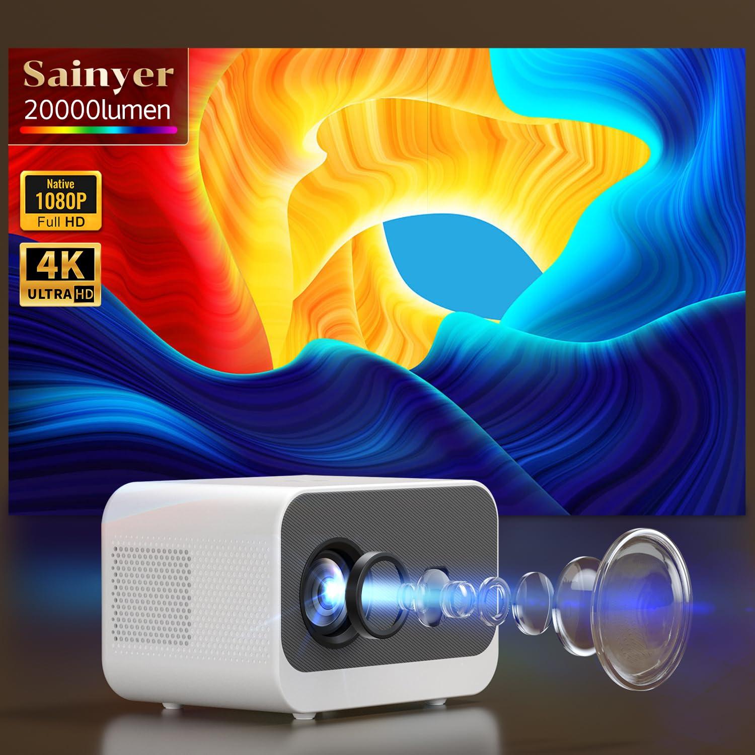 Sainyer WiFi Bluetooth 1080P FHD LCD Mini Projector, White