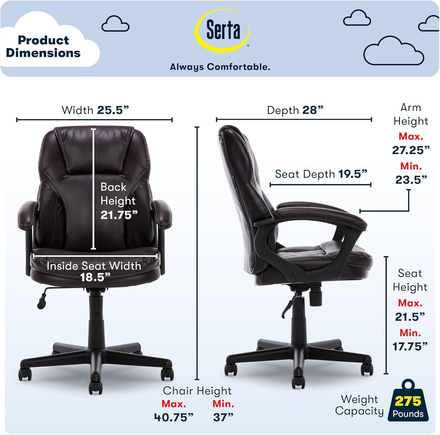 Serta Serta Mitchell Ergonomic Manager's Office Chair, Roasted Chestnut Brown