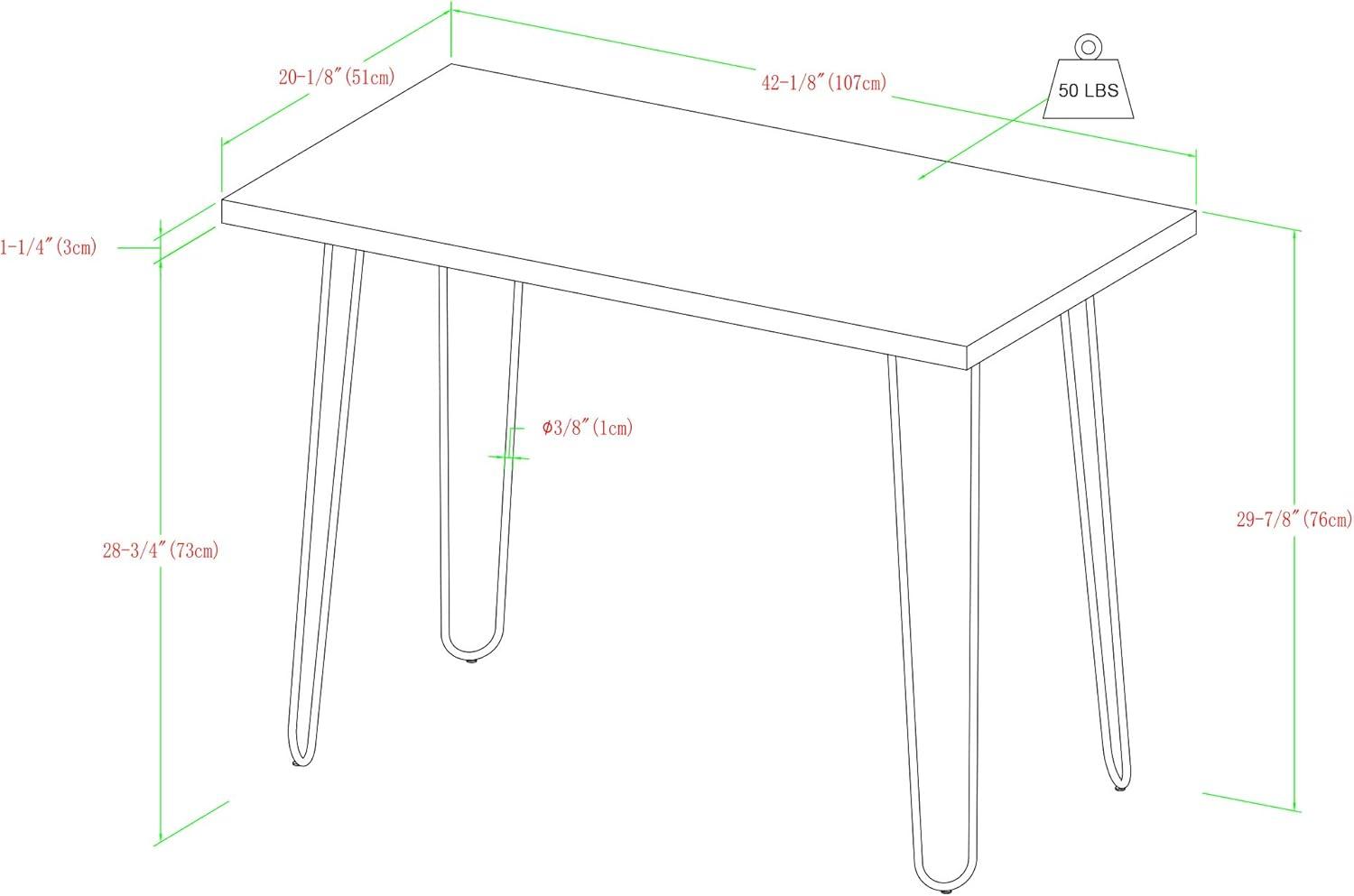 White Wood Writing Desk with Chrome Hairpin Legs, 42 Inch