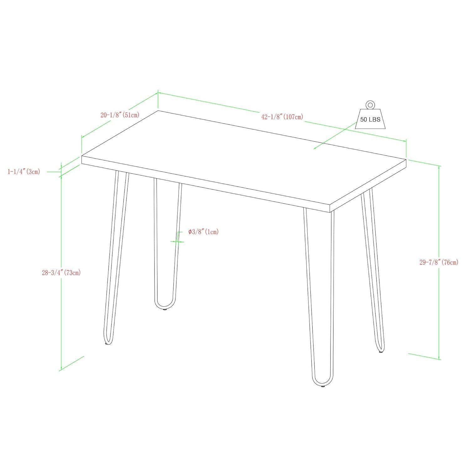 Walker Edison MDF Wood Writing Desk with Chrome Metal Legs in White