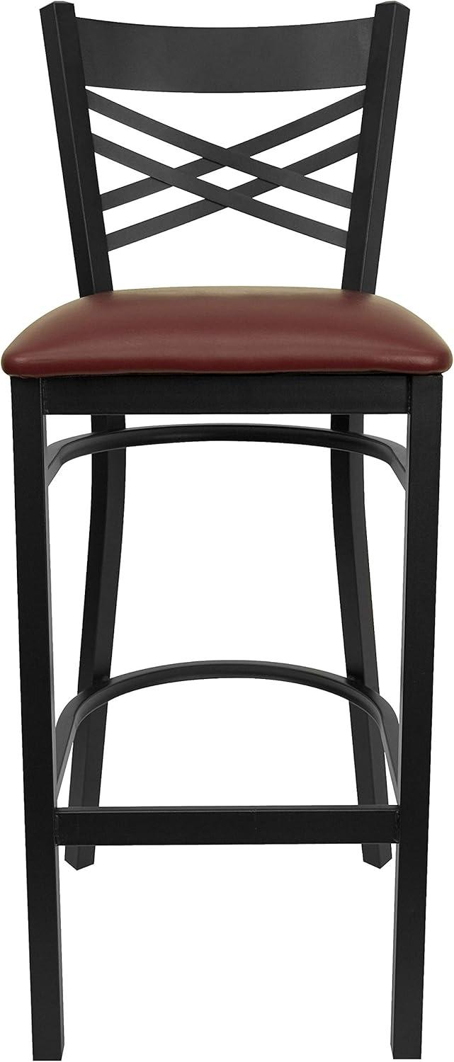 Flash Furniture HERCULES Series Black ''X'' Back Metal Restaurant Barstool - Black Vinyl Seat