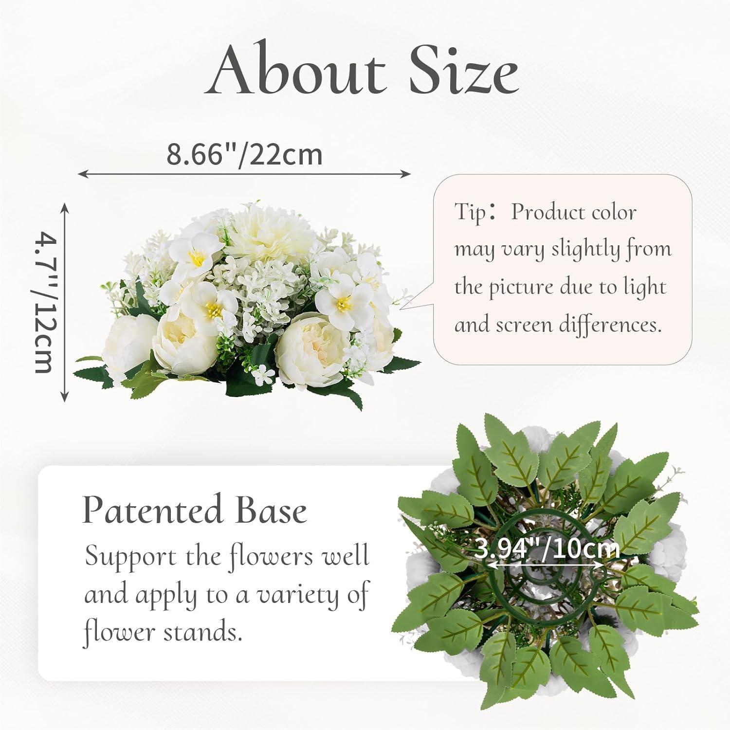 Nuptio Set of 10 White Rose Artificial Flower Kissing ball, 15 Heads Fake Peony Silk Flowers Bouquet for Centerpiece Wedding Birthday Party Home Table Decor