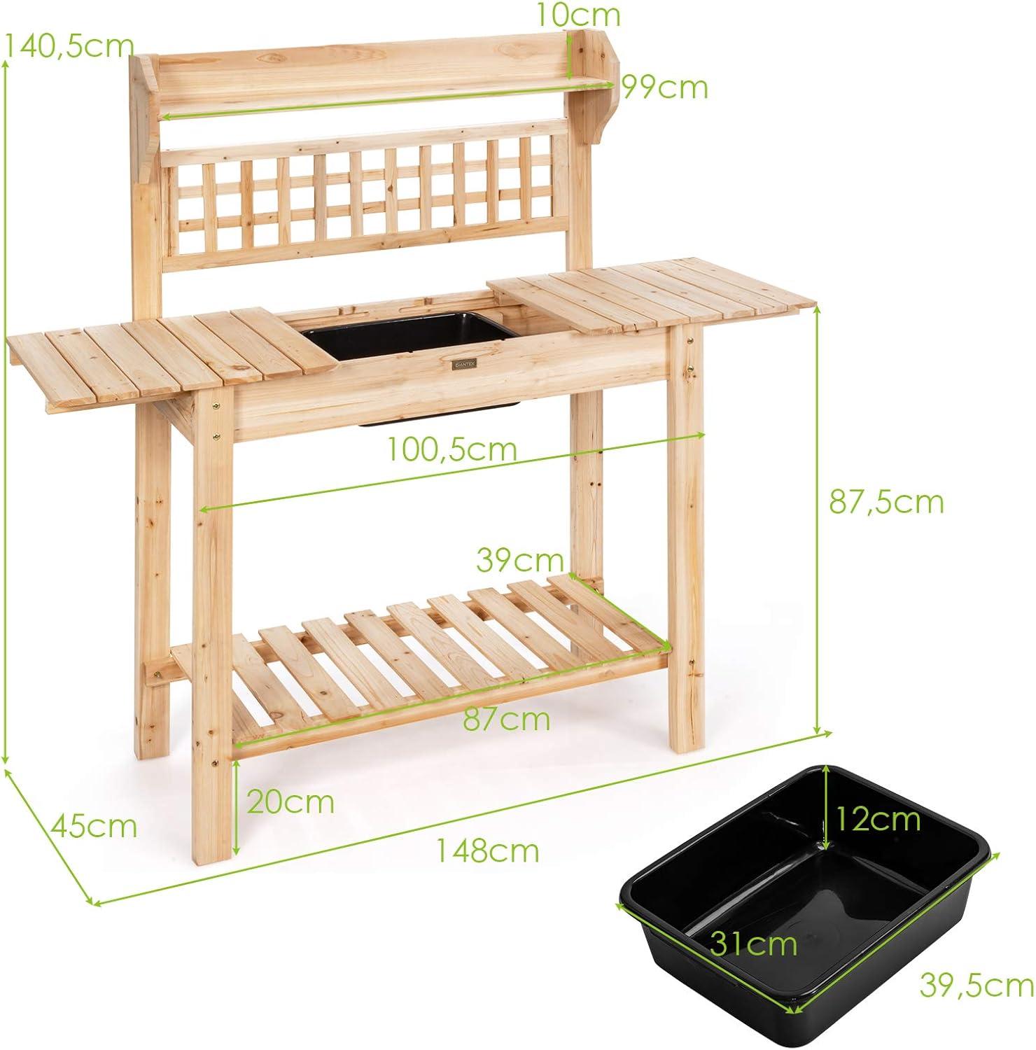 Costway Garden Potting Bench Workstation Table w/Sliding Tabletop Sink Shelves