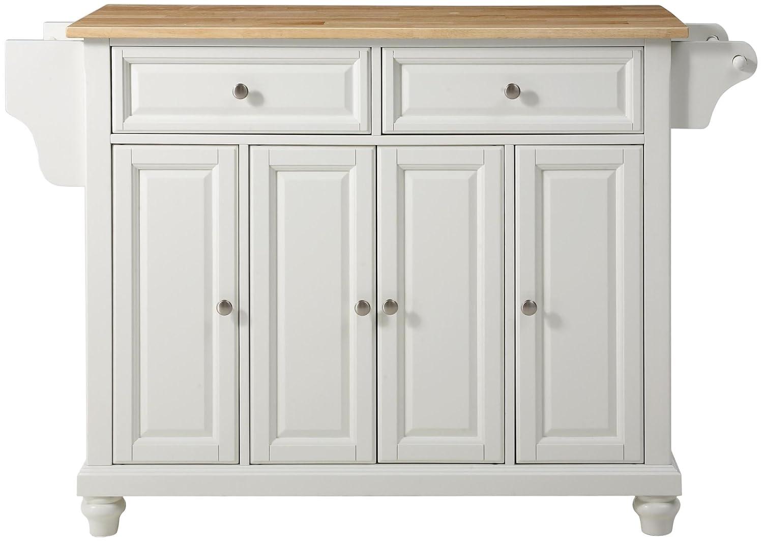 Cambridge Natural Wood Top Kitchen Island White - Crosley: Adjustable Shelves, Towel Bar, Storage Cabinets