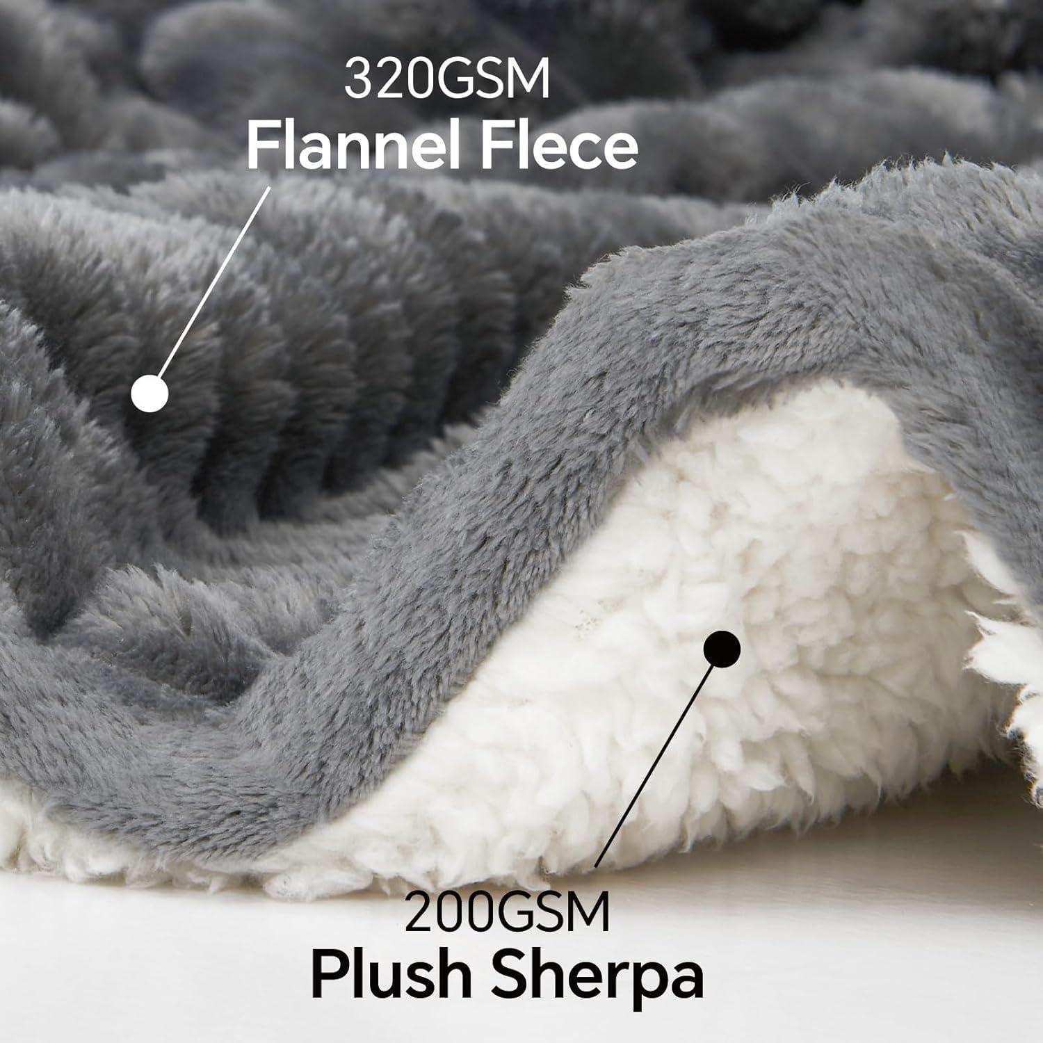 INFIIXSO Sherpa Fleece Queen Size Blanket - Super Soft & Warm Striped Fleece, Cozy Plush Fluffy Large Bed Blanket All Season Use (Grey, 90x90 Inches