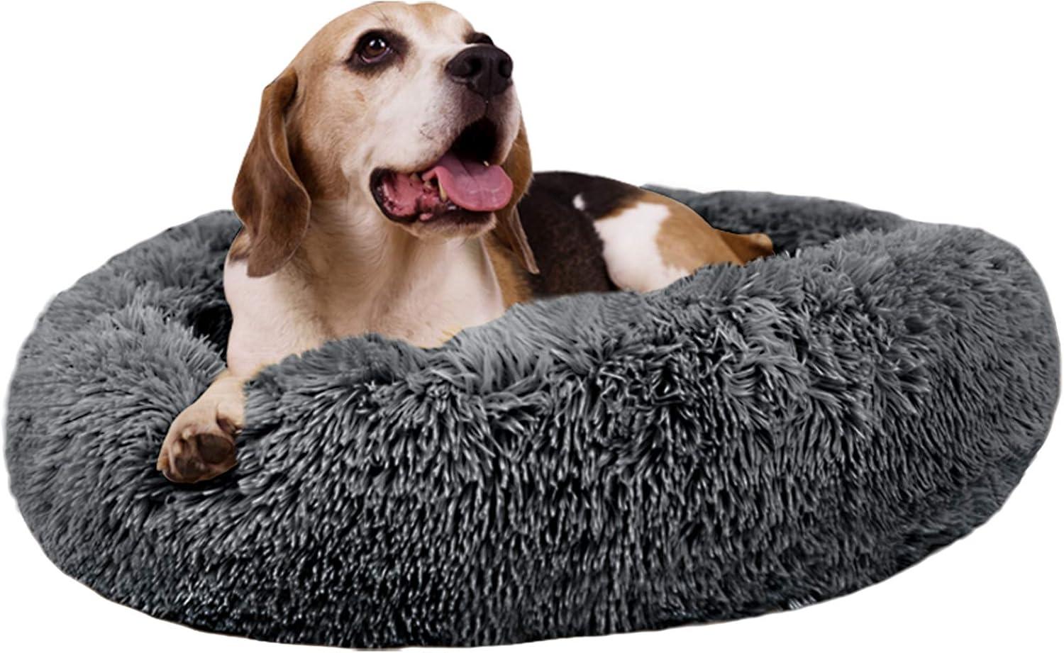 MFOX Calming Dog Bed (S/M/L/XL) for Medium and Large Dogs Comfortable Pet Bed Faux Fur Donut Cuddler Up to 15/30/50/90lbs