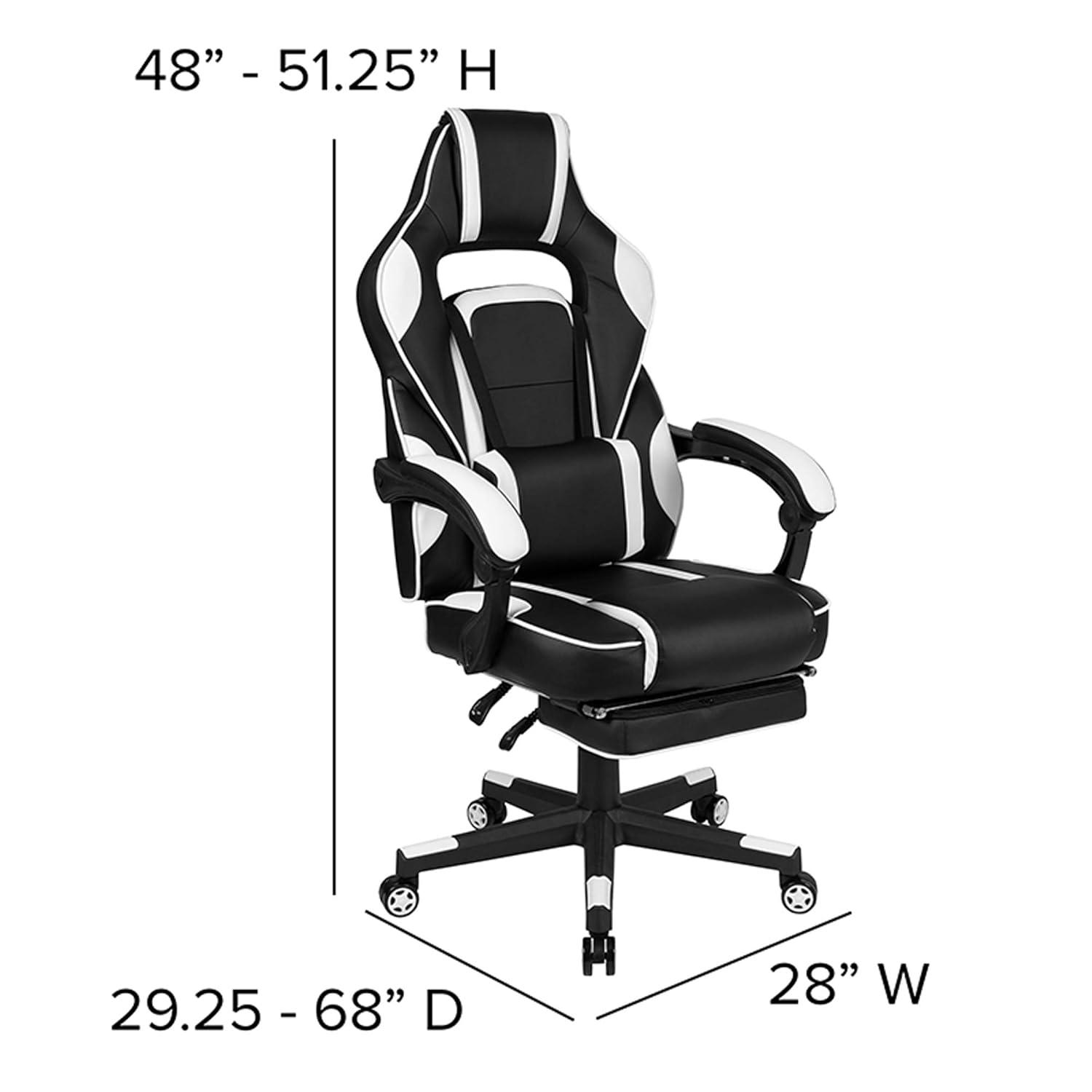 Flash Furniture X40 Gaming Chair Racing Ergonomic Computer Chair with Fully Reclining Back/Arms, Slide-Out Footrest, Massaging Lumbar - White