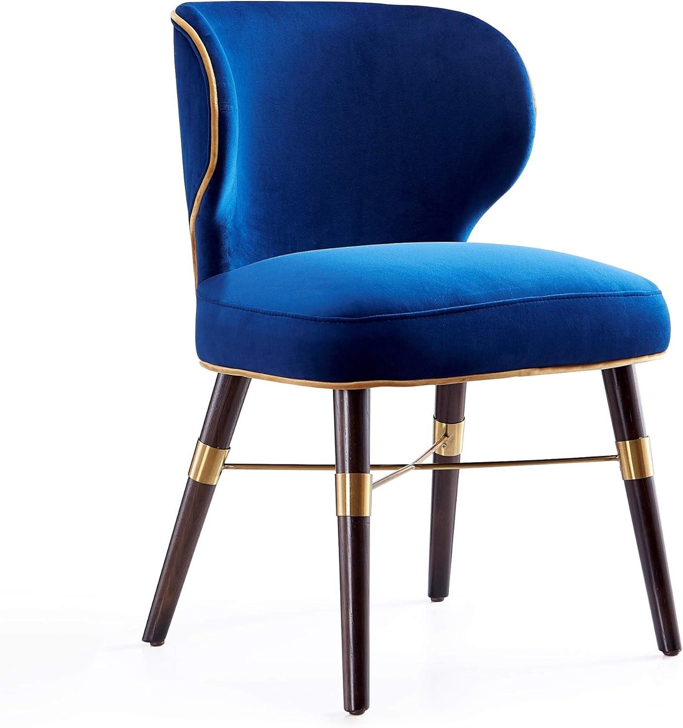 Modern Strine Dining Chair Upholstered in Velvet and Leatherette with Solid Wood Legs in Dark Taupe - Set of 2