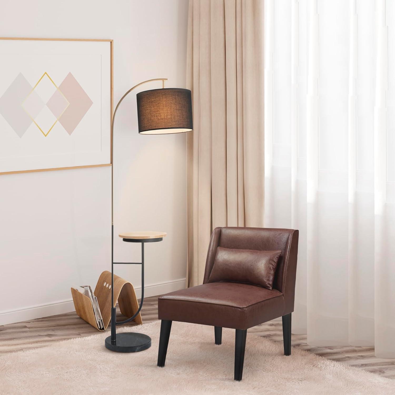 Teamson Home Floor Lamp USB Port & Wooden Table Black Modern Lighting VN-L00071B