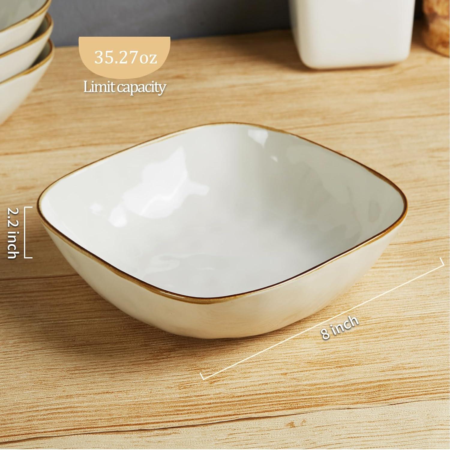 Famiware 8'' Stoneware Large Square Pasta Bowl (Set of 4)