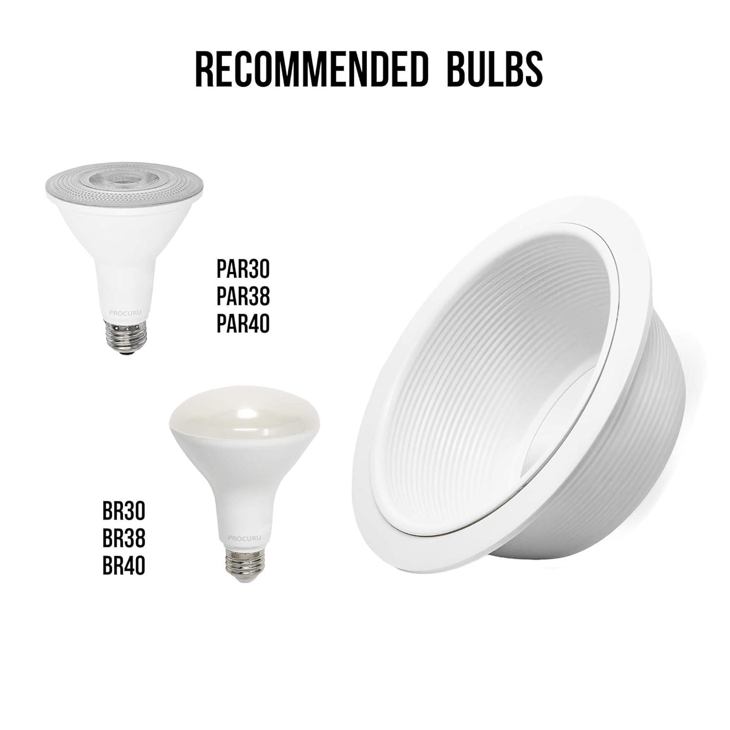 [6-Pack] 6" Metal Recessed Can Light Trim Cover, Step Baffle with Ring, White (Trim , Bulb Not Included)