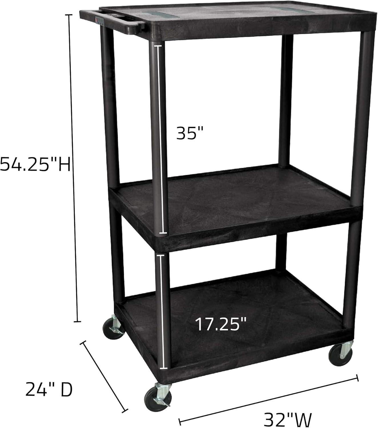 Black 3-Shelf Plastic AV Cart with Wheels