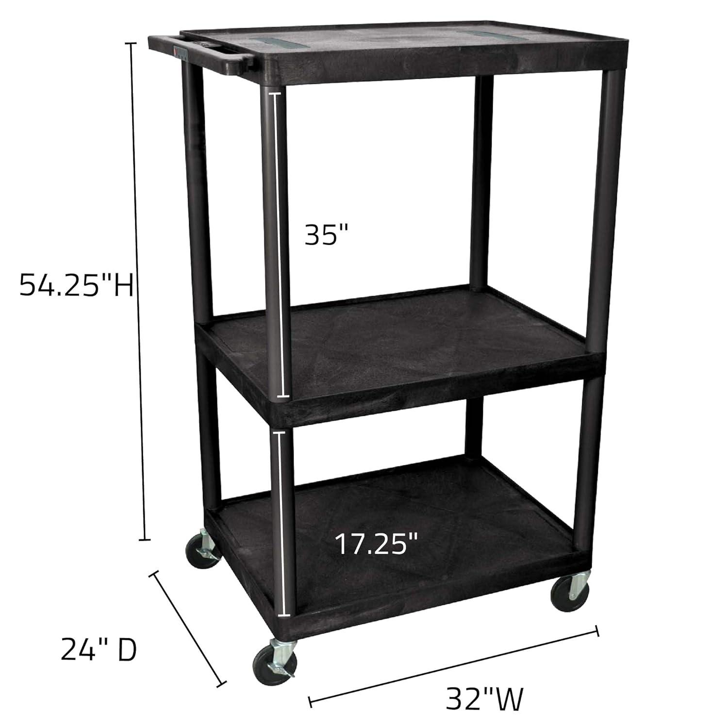 Black 3-Shelf Plastic AV Cart with Wheels