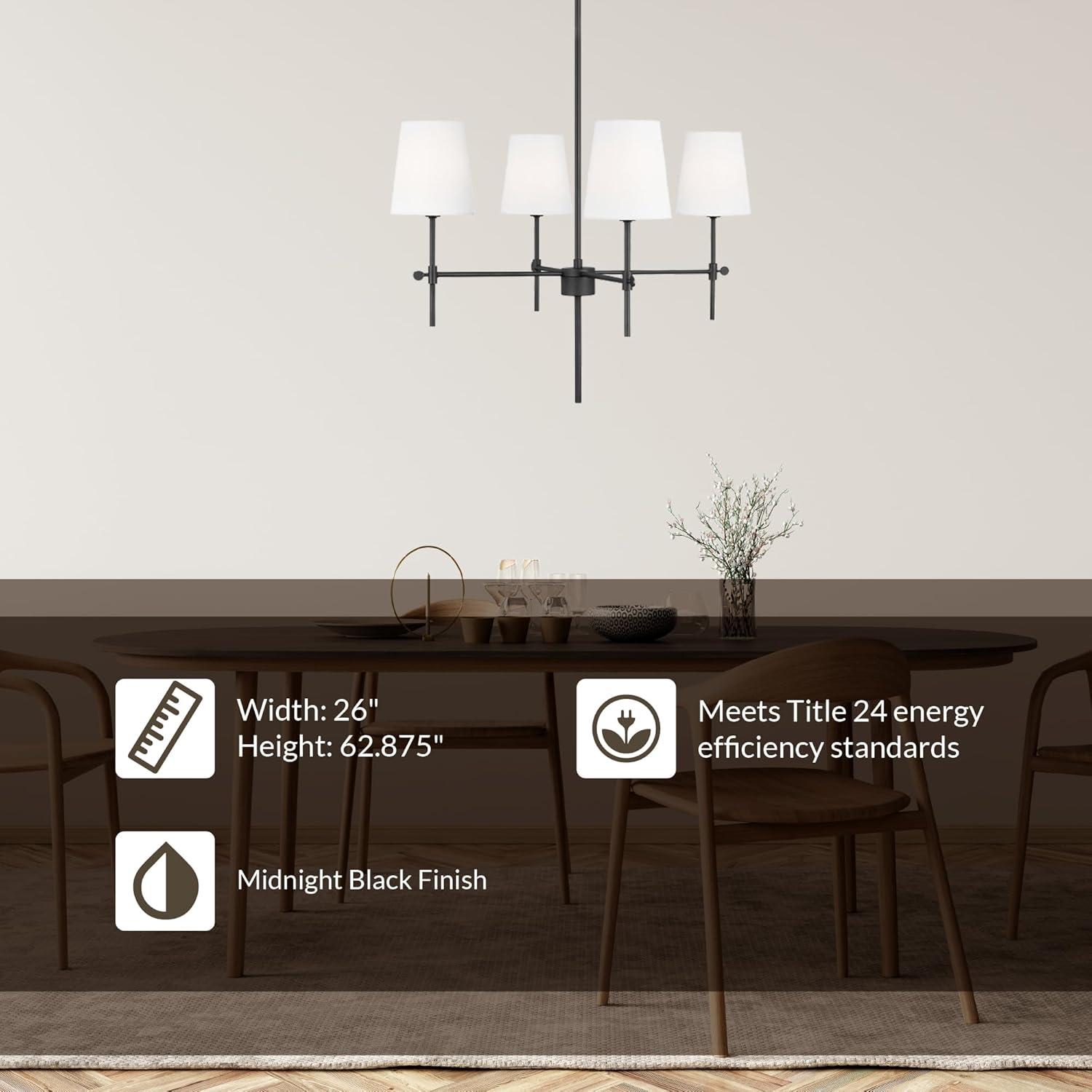 Baker 4-Light Midnight Black Hanging Chandelier With White Linen Fabric Shades