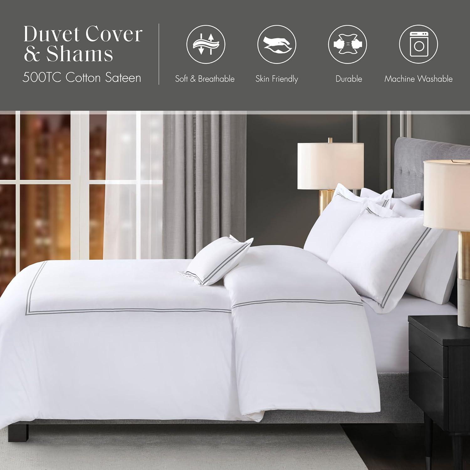 Madison Park Signature 500 Thread Count Luxury Collection 100% Cotton Sateen Embroidered Comforter Set