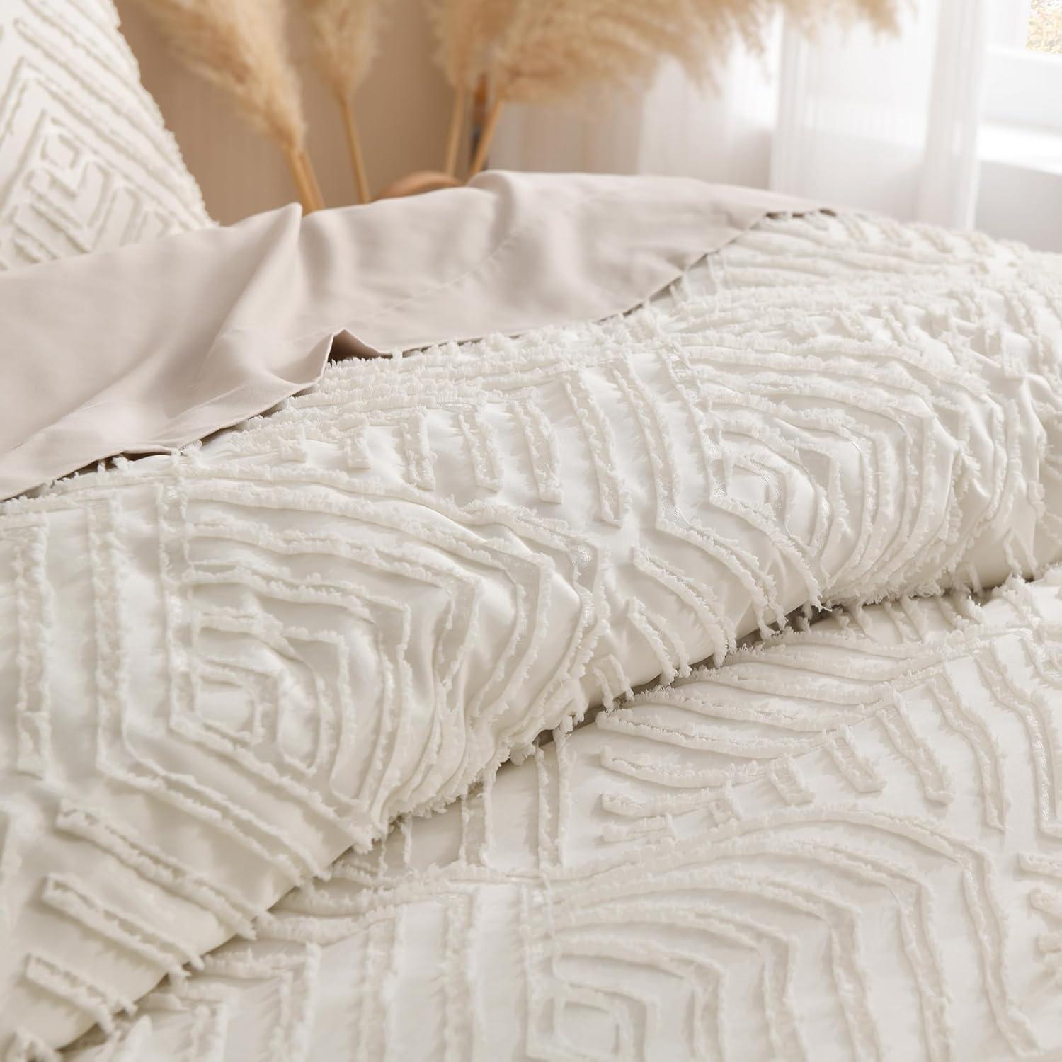 Beige Full Size Chevron Tufted Microfiber Comforter Set