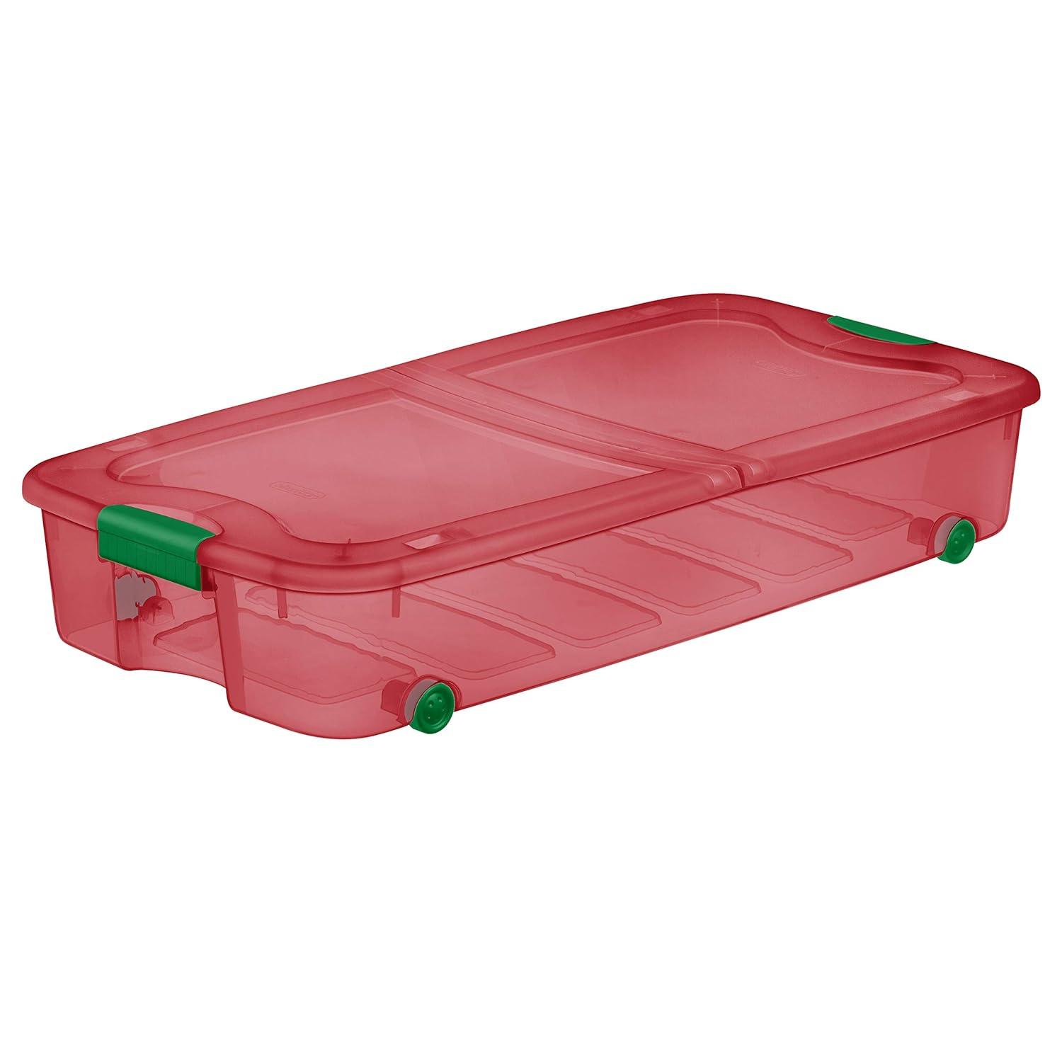 4-Pack Under Bed Plastic Storage Bin Unit Boxes Are Containers For Clothes, Books, Diapers, Shoes, Linen. Office Supplies, Camping, RV, Pantry Foods 66 Quart Capacity