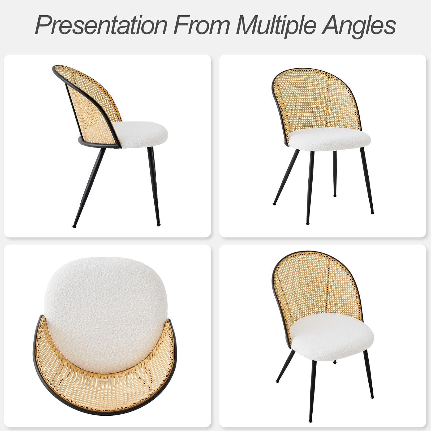 Lucky Monet Modern Upholstered Rattan Dining Chairs Set of 2/4 Set of 2 - PU-White-Natural Back
