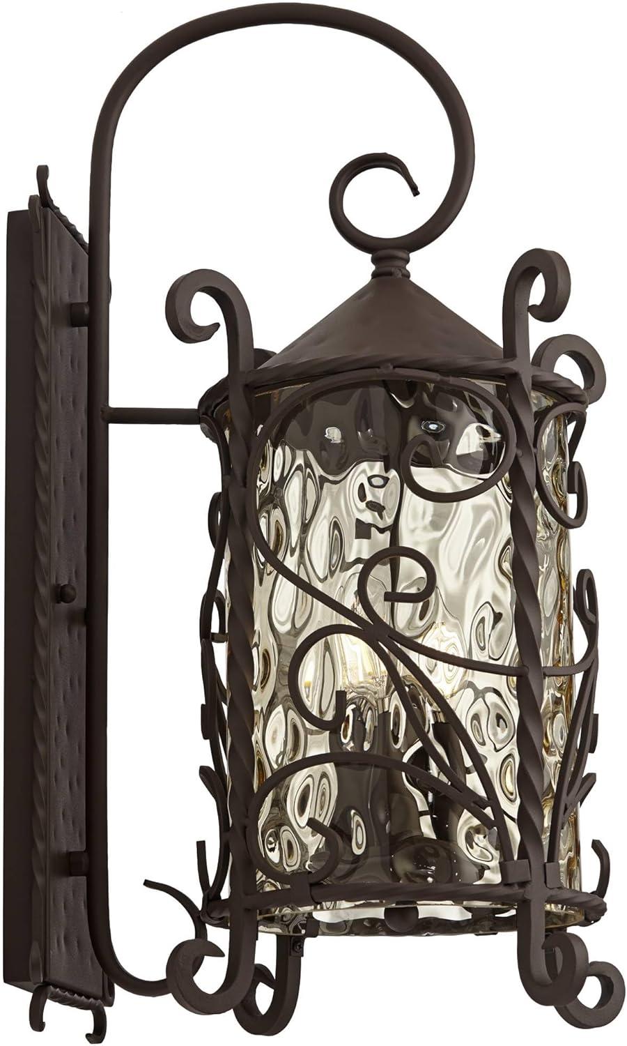 John Timberland Casa Seville Vintage Rustic Outdoor Wall Light Fixture Dark Walnut Scroll 23 3/4" Champagne Hammered Glass for Post Exterior Barn Deck