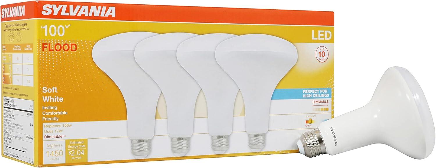 Soft White Frosted Dimmable BR30 LED Flood Light Bulbs, 4-Pack