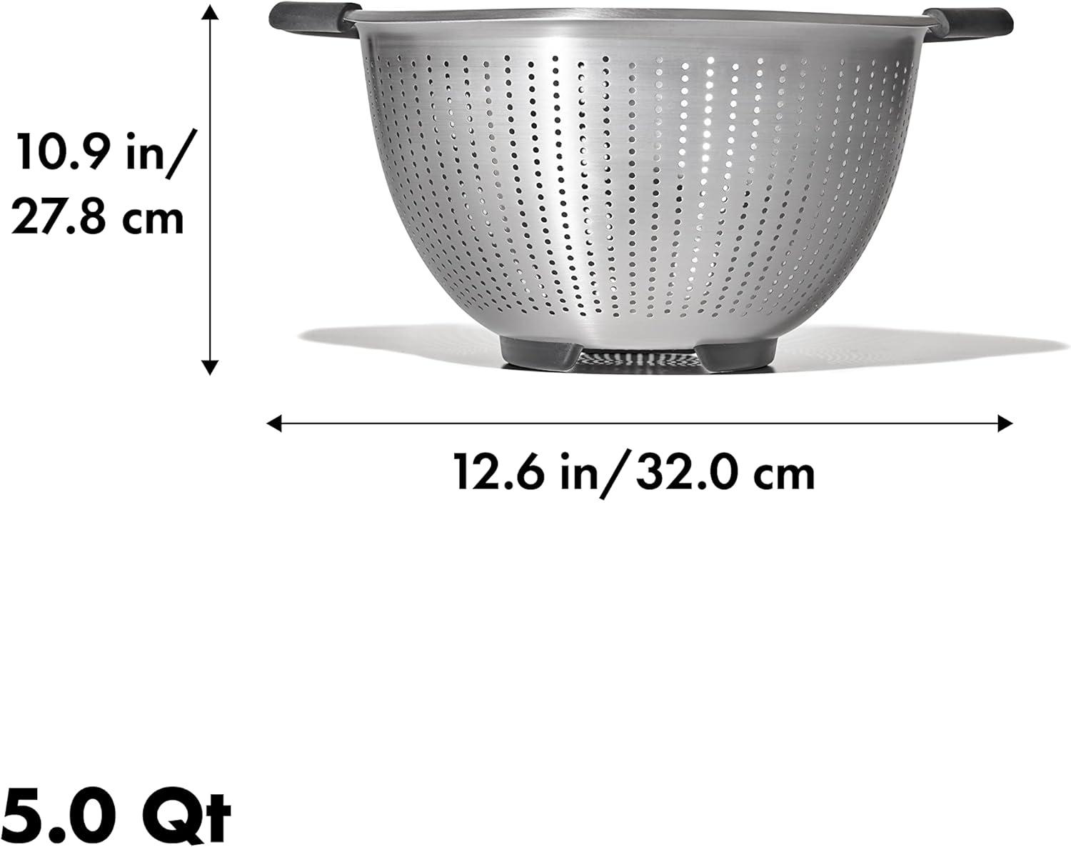 OXO 5 Quart Stainless Steel Colander with Soft-Grip Handles