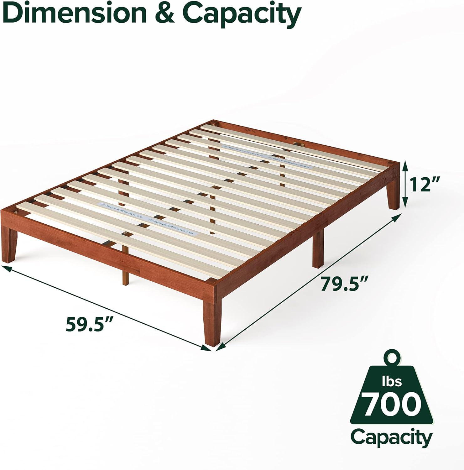 Cherry Queen Wood Platform Bed Frame with Slats and Drawer