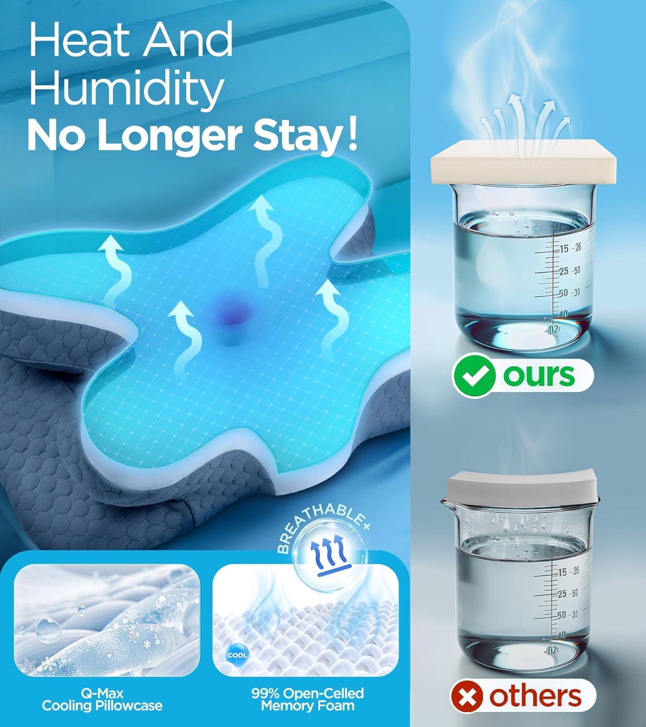 Osteo Enjoy Pain Relief Sleeping Cervical Neck Pillow, Ergonomic Contour Zoned Fits Side Sleeper, Non-Temperature Affected Memory Foam Pillows, Q-max Cooling Pillow Support Back Stomach Sleepers