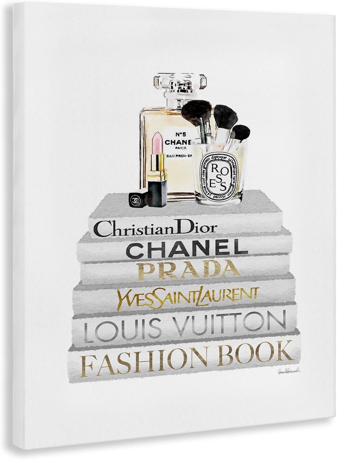 Stupell Industries Fashioner Makeup Bookstack White Gold Watercolor, Design by Artist Amanda Greenwood Wall Art, 16 x 20, Canvas