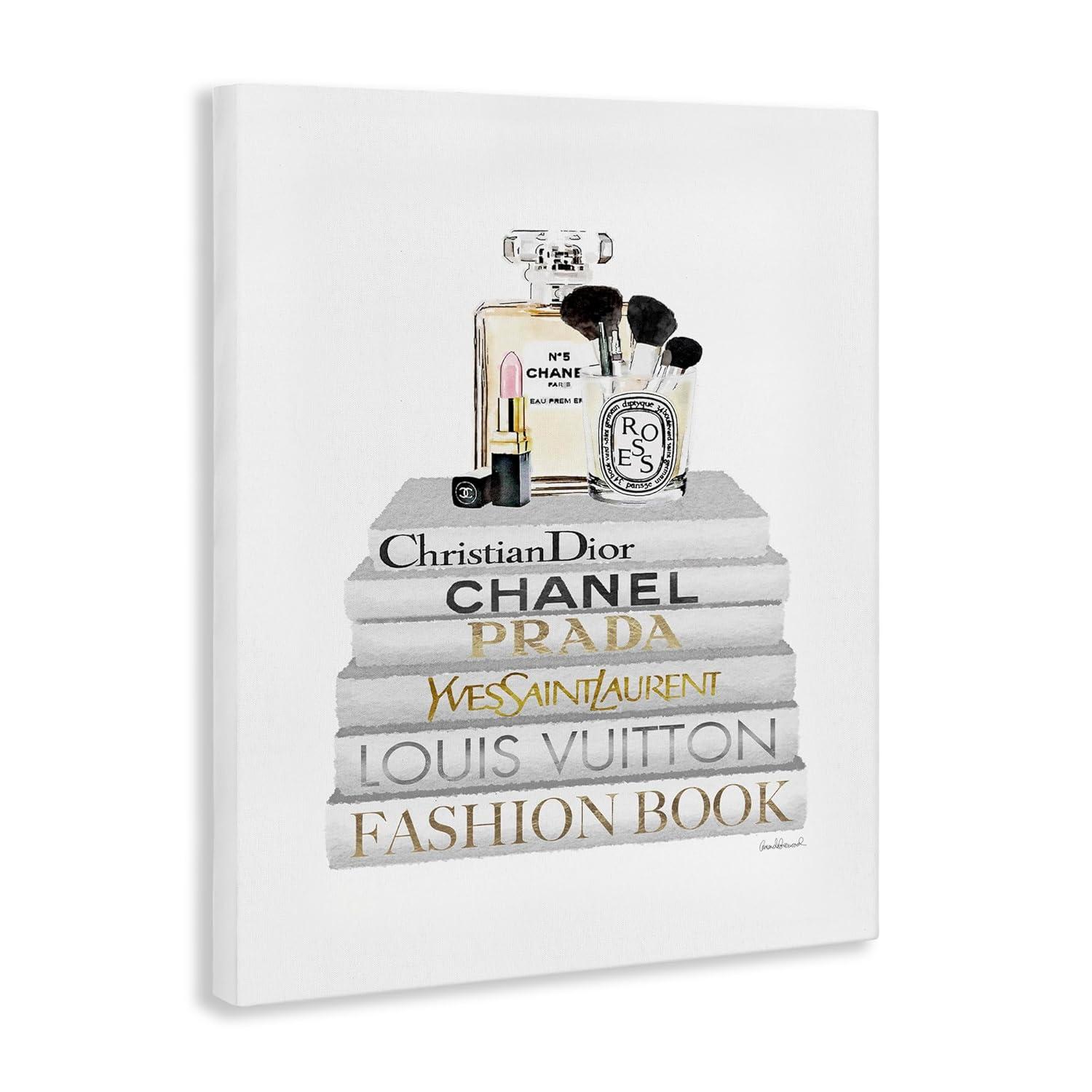 Stupell Industries Fashioner Makeup Bookstack White Gold Watercolor, Design by Artist Amanda Greenwood Wall Art, 16 x 20, Canvas