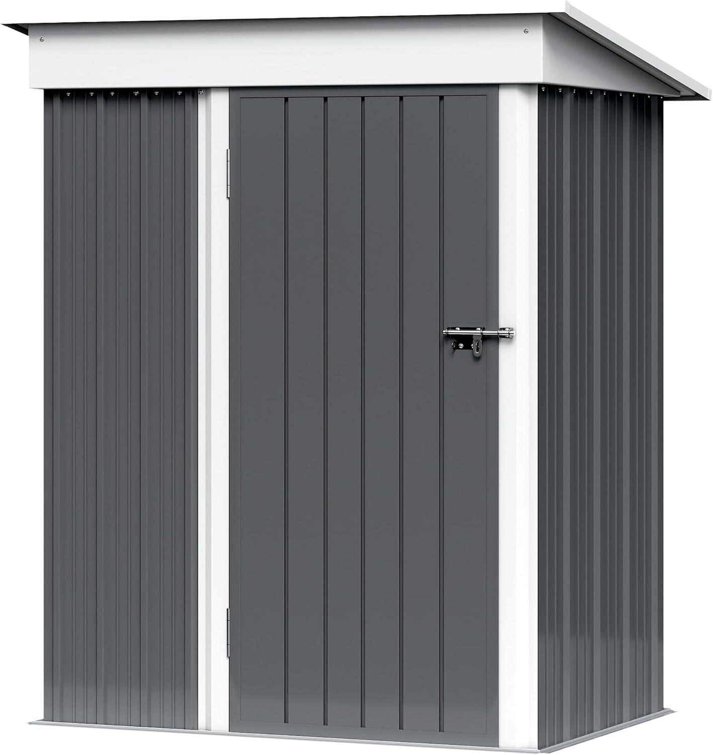 Gray and White Metal Outdoor Storage Shed with Lockable Door