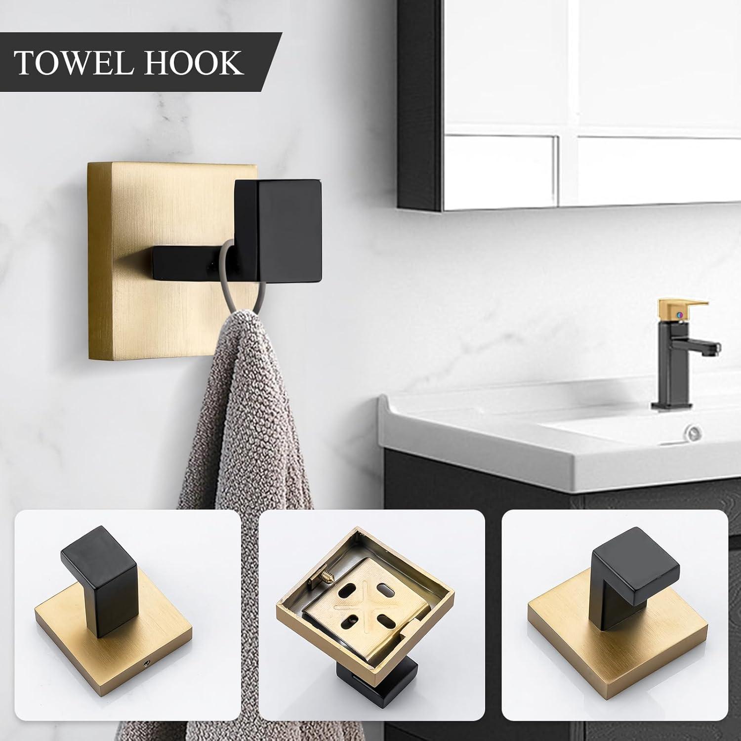 Matte Black and Gold 5-Piece Bathroom Hardware Set